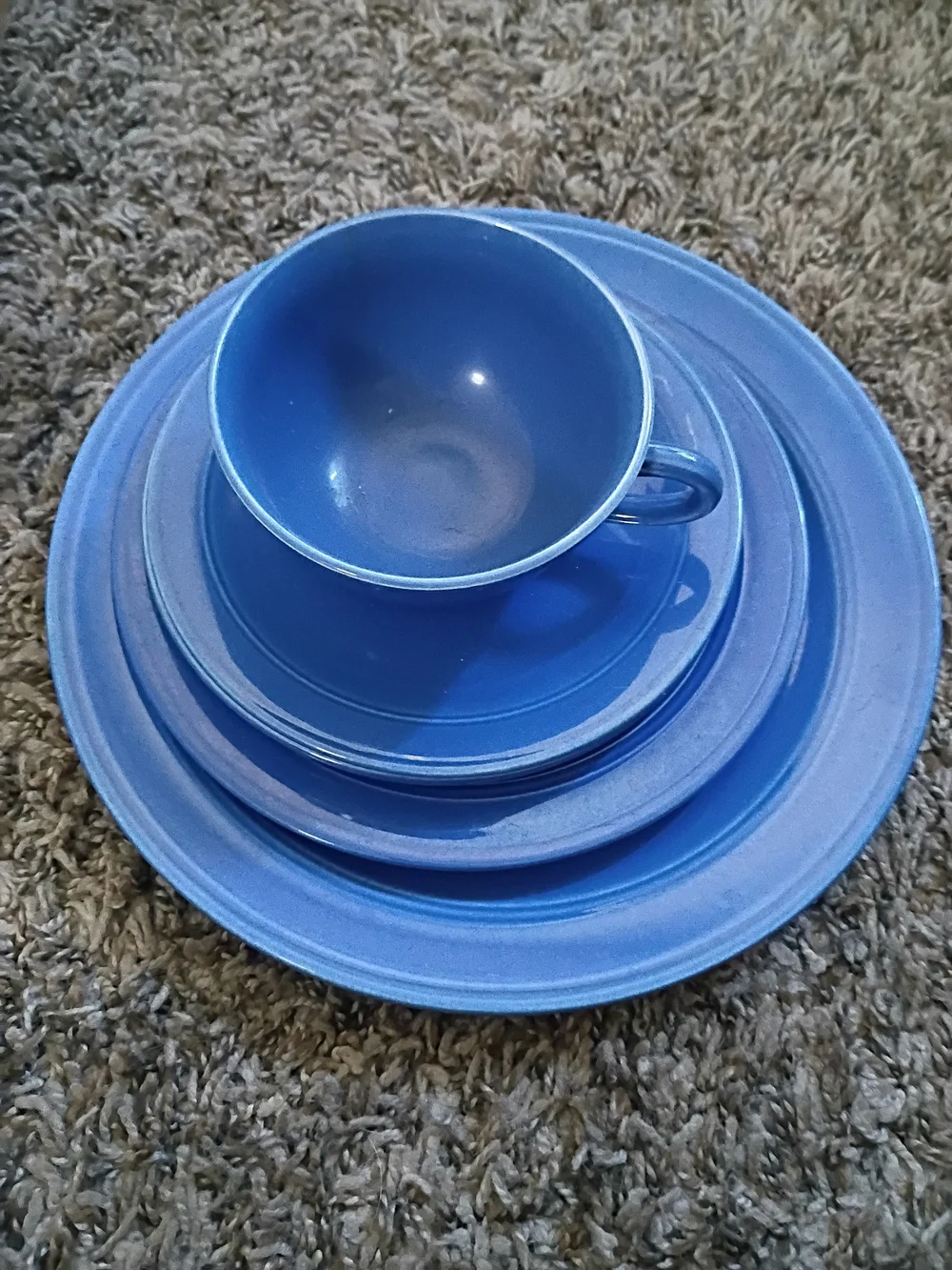 Vintage Early California Vernonware Blue Ceramic Tea Cup and Plate Set